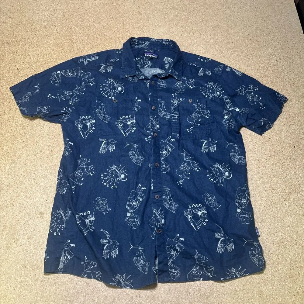 Patagonia Back Step Shirt AOP Short Sleeve Button Up Men’s Size XL